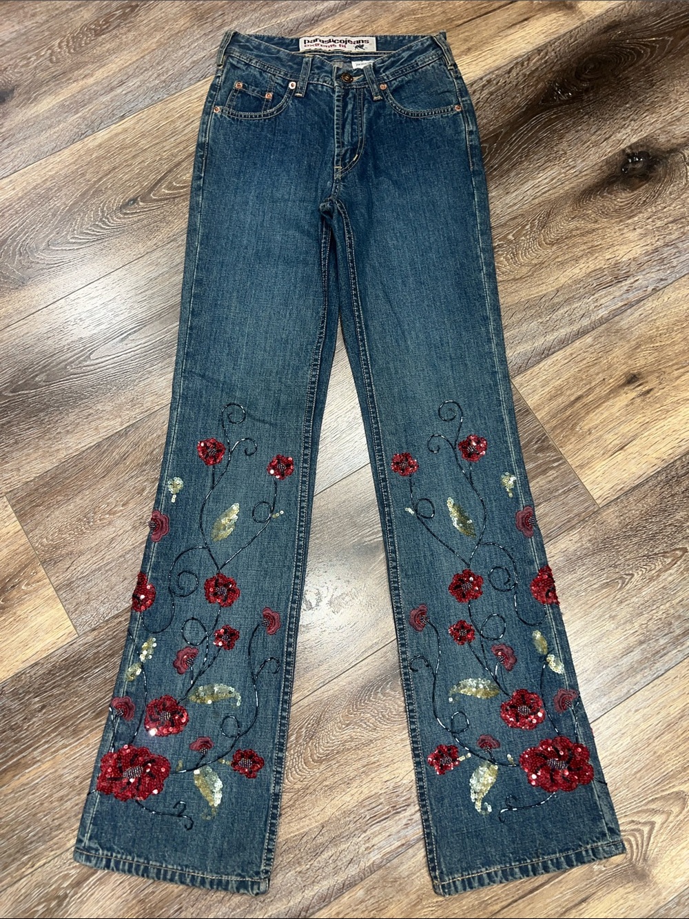 Parasuco Embellished Vintage Extreme Fit Flare Jeans Embroidery Sequins & Beads🌺